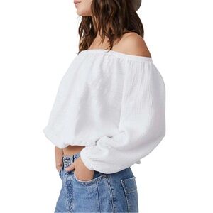Free People Cotton Gauze Bubble Sleeve Off Shoulder Blouse